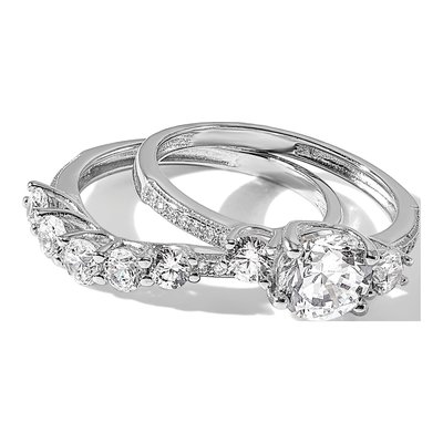 Sterling Silver CZ Engagement Ring & Band Set – view 8