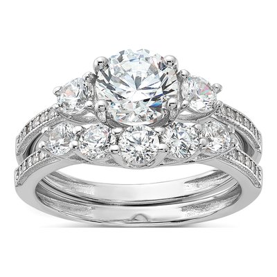 Sterling Silver CZ Engagement Ring & Band Set