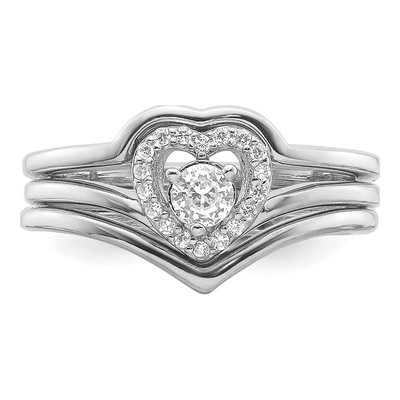 Sterling Silver CZ Heart & Band Three-Ring Set – view 5