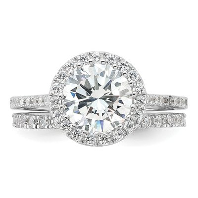 Sterling Silver CZ Halo Engagement & Eternity Ring Set – view 5