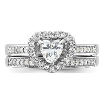 Sterling Silver CZ Heart & Band Ring Set – view 5