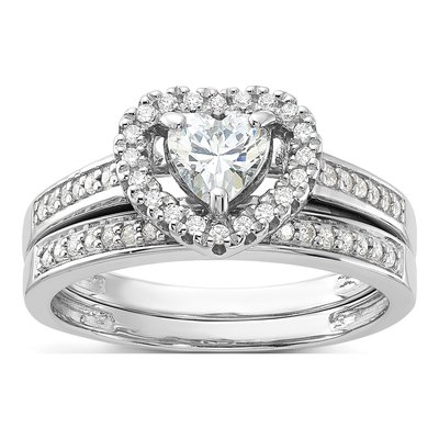Sterling Silver CZ Heart & Band Ring Set