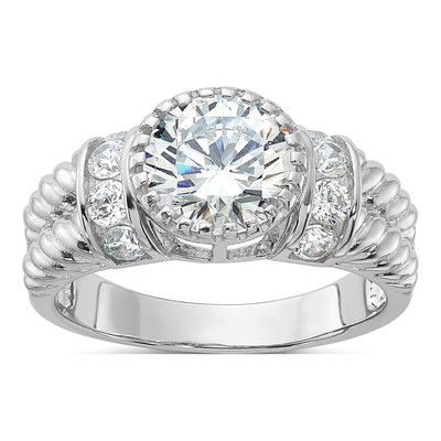 Sterling Silver CZ Rope Design Engagement Ring