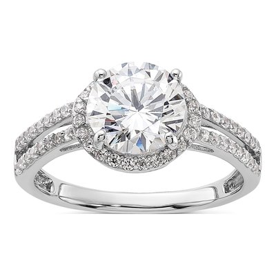 Sterling Silver CZ Halo Engagement Ring
