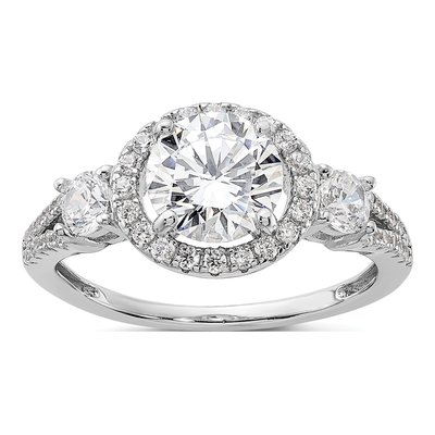 Sterling Silver CZ Halo Engagement Ring