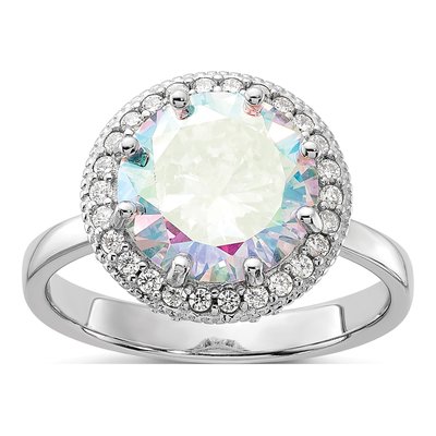 Sterling Silver CZ Round Halo Ring