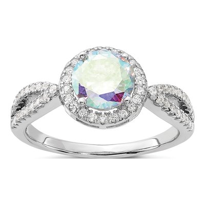Sterling Silver CZ Iridescent Halo Ring