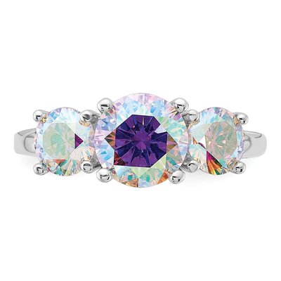 Sterling Silver CZ Iridescent 3-Stone Ring – view 5