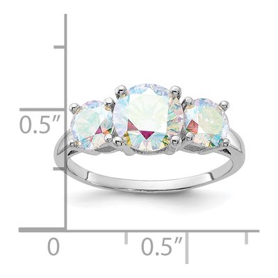 Sterling Silver CZ Iridescent 3-Stone Ring – view 6