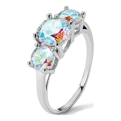 Sterling Silver CZ Iridescent 3-Stone Ring – view 8