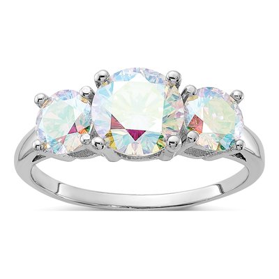 Sterling Silver CZ Iridescent 3-Stone Ring