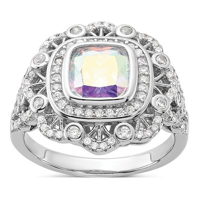 Sterling Silver CZ Clear Iridescent Ring