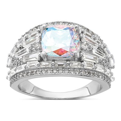 Sterling Silver CZ Clear Iridescent Ring
