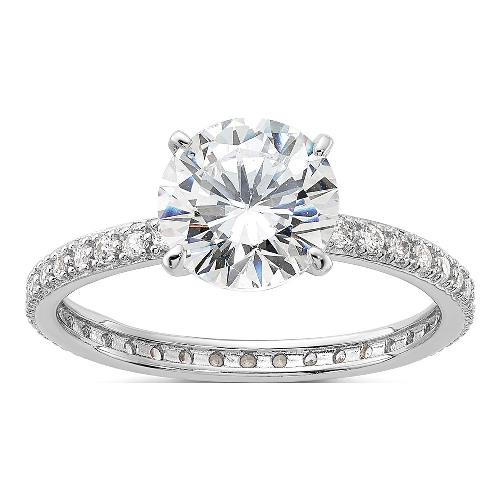 Sterling Silver Rhodium-Plated 8mm Cz Solitaire Eternity Engagement Ring