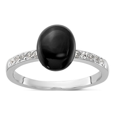 Sterling Silver Onyx & White Topaz 2WT Ring
