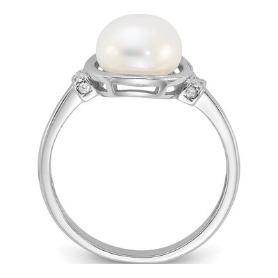 Sterling Silver Freshwater Cultured Pearl & CZ Circle Ring – view 2