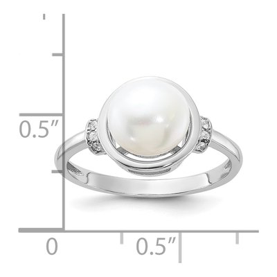 Sterling Silver Freshwater Cultured Pearl & CZ Circle Ring – view 5