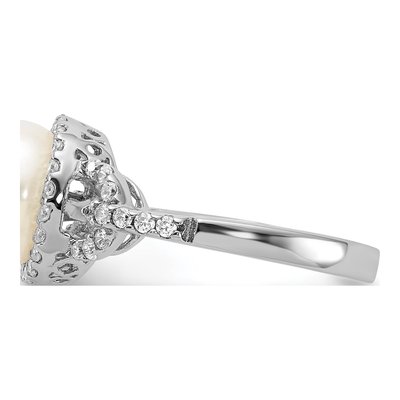 Sterling Silver Freshwater Cultured Pearl & CZ Button Ring – view 3