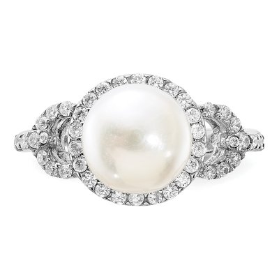 Sterling Silver Freshwater Cultured Pearl & CZ Button Ring – view 4