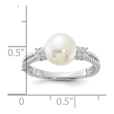 Sterling Silver Freshwater Cultured Pearl & CZ Button Ring – view 5