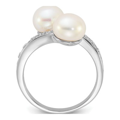 Sterling Silver Freshwater Cultured Pearl & CZ Bypass Ring – view 2