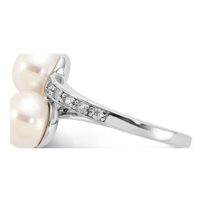 Sterling Silver Freshwater Cultured Pearl & CZ Bypass Ring – view 3