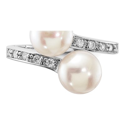 Sterling Silver Freshwater Cultured Pearl & CZ Bypass Ring – view 4