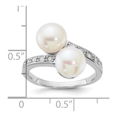Sterling Silver Freshwater Cultured Pearl & CZ Bypass Ring – view 5
