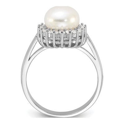 Sterling Silver Freshwater Cultured Pearl & CZ Ring – view 2