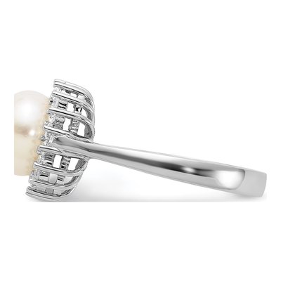 Sterling Silver Freshwater Cultured Pearl & CZ Ring – view 3