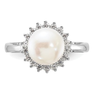 Sterling Silver Freshwater Cultured Pearl & CZ Ring – view 4