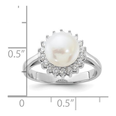 Sterling Silver Freshwater Cultured Pearl & CZ Ring – view 5