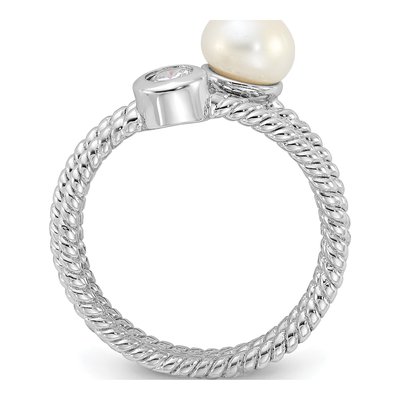 Sterling Silver Pearl & CZ 3-Ring Set – view 2