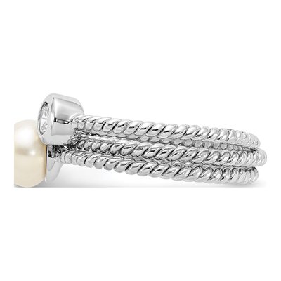 Sterling Silver Pearl & CZ 3-Ring Set – view 3