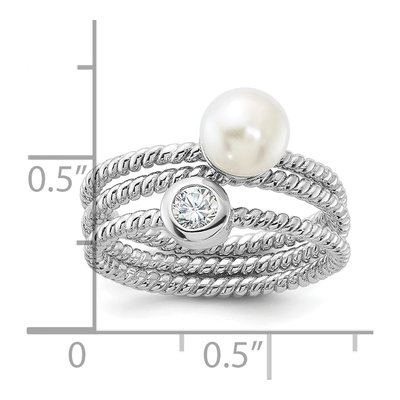 Sterling Silver Pearl & CZ 3-Ring Set – view 5