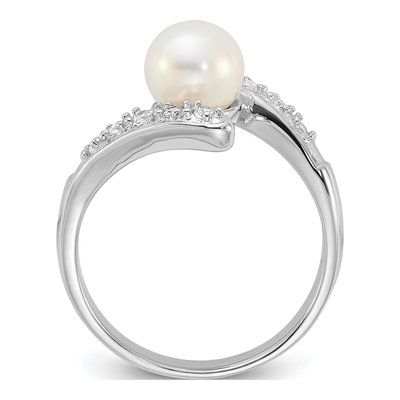 Sterling Silver Freshwater Cultured Pearl & CZ Bypass Ring – view 2