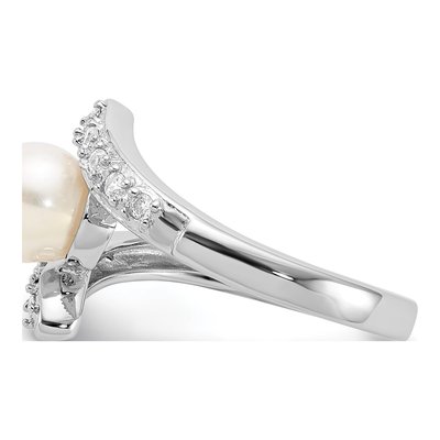 Sterling Silver Freshwater Cultured Pearl & CZ Bypass Ring – view 3