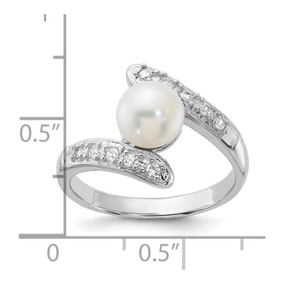 Sterling Silver Freshwater Cultured Pearl & CZ Bypass Ring – view 5