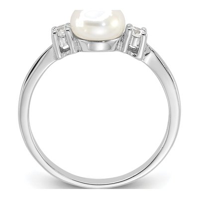 Sterling Silver Freshwater Cultured Pearl & CZ Ring – view 2