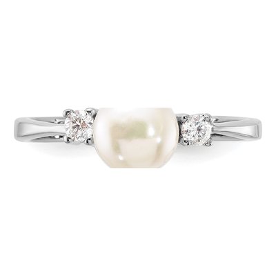 Sterling Silver Freshwater Cultured Pearl & CZ Ring – view 4