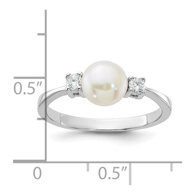 Sterling Silver Freshwater Cultured Pearl & CZ Ring – view 5