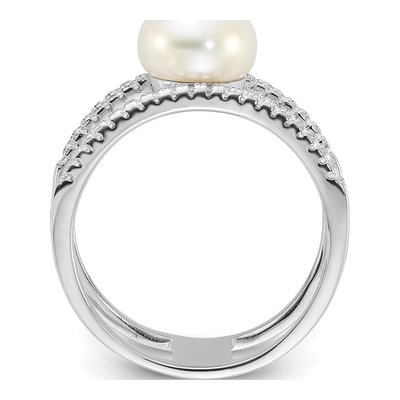Sterling Silver Freshwater Cultured Pearl & CZ Ring – view 2