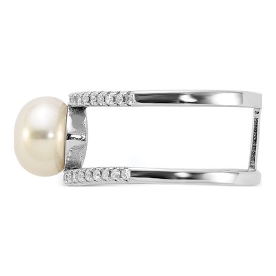 Sterling Silver Freshwater Cultured Pearl & CZ Ring – view 3