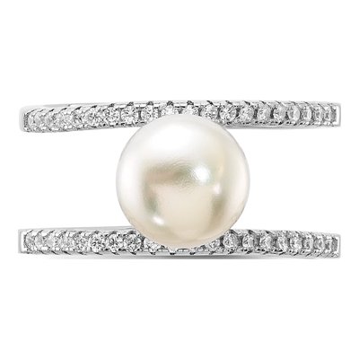 Sterling Silver Freshwater Cultured Pearl & CZ Ring – view 4
