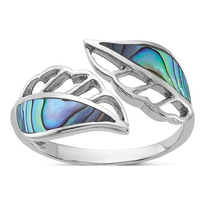 Sterling Silver Abalone Bypass Leaf Ring