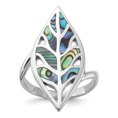 Sterling Silver Abalone Leaf Ring