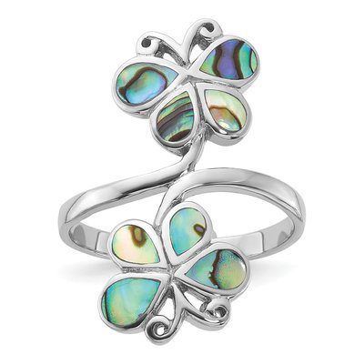 Sterling Silver Abalone Double Butterfly Ring