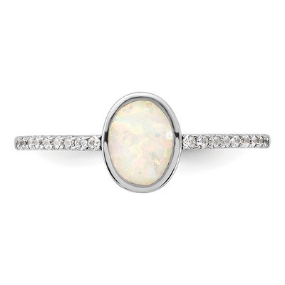 Sterling Silver Lab-Created Opal & CZ Ring – view 5