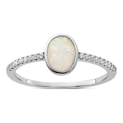 Sterling Silver Lab-Created Opal & CZ Ring