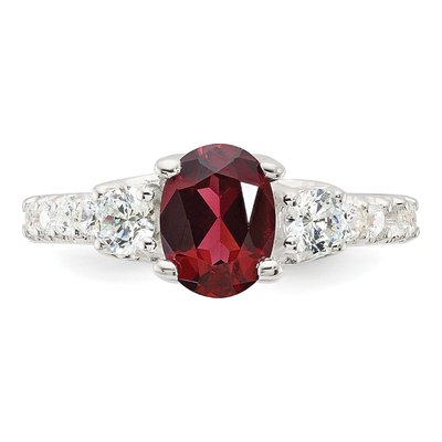Sterling Silver Garnet & CZ Oval Ring – view 5